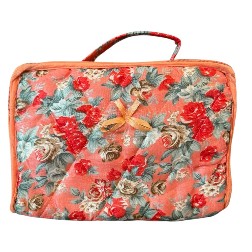 Vibrant Orange and Red‎ Floral Travel Jewlery Bag